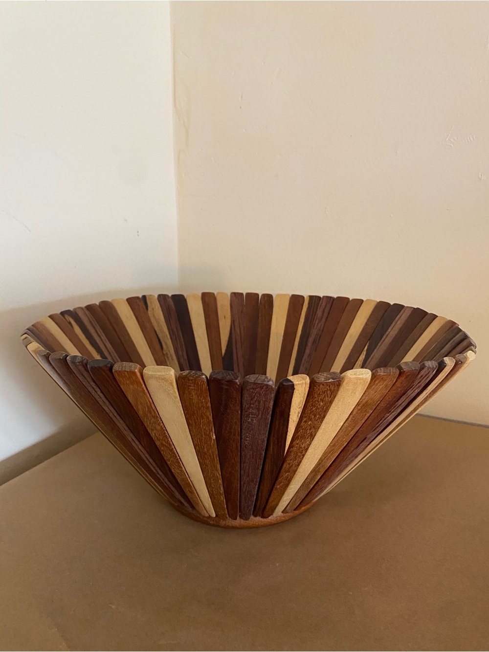 Vintage MCM Wooden Decorative Bowl slatted accordion style Mid-Century Modern